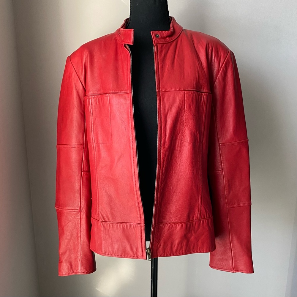 Women's Kathy Ireland Extra Large Genuine Leather Red Leather Jacket - Picture 7 of 16